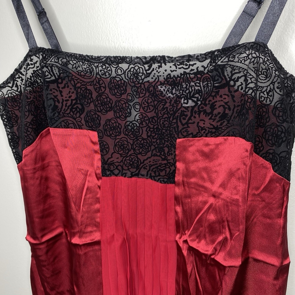 Victoria's Secret Silk Babydoll Lingerie Dress Size M Red Black Velvet Lace - Picture 2 of 10